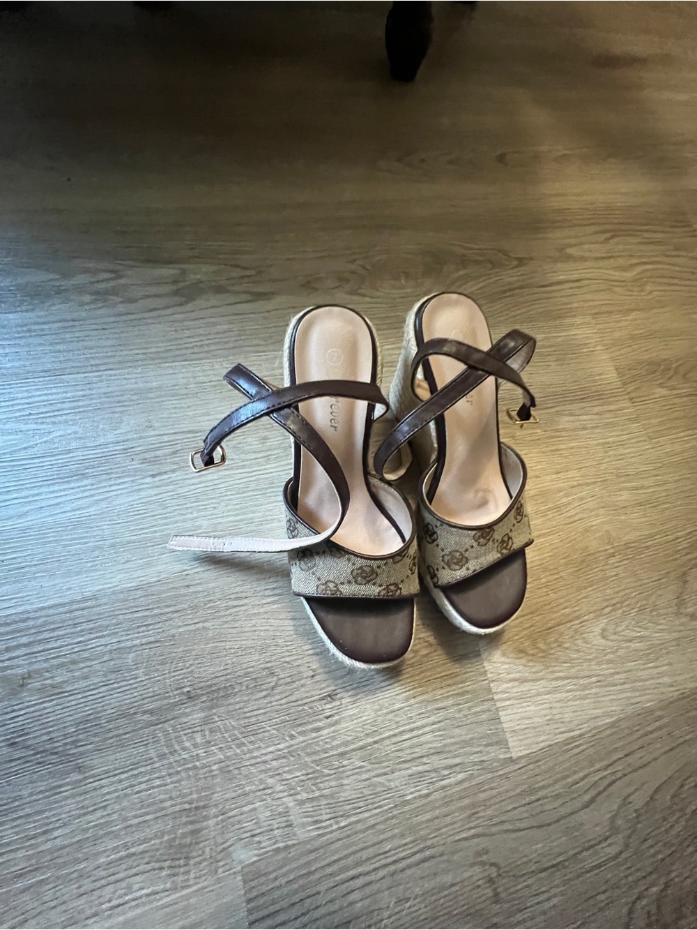 Forever Brown Patterned Wedge Sandals